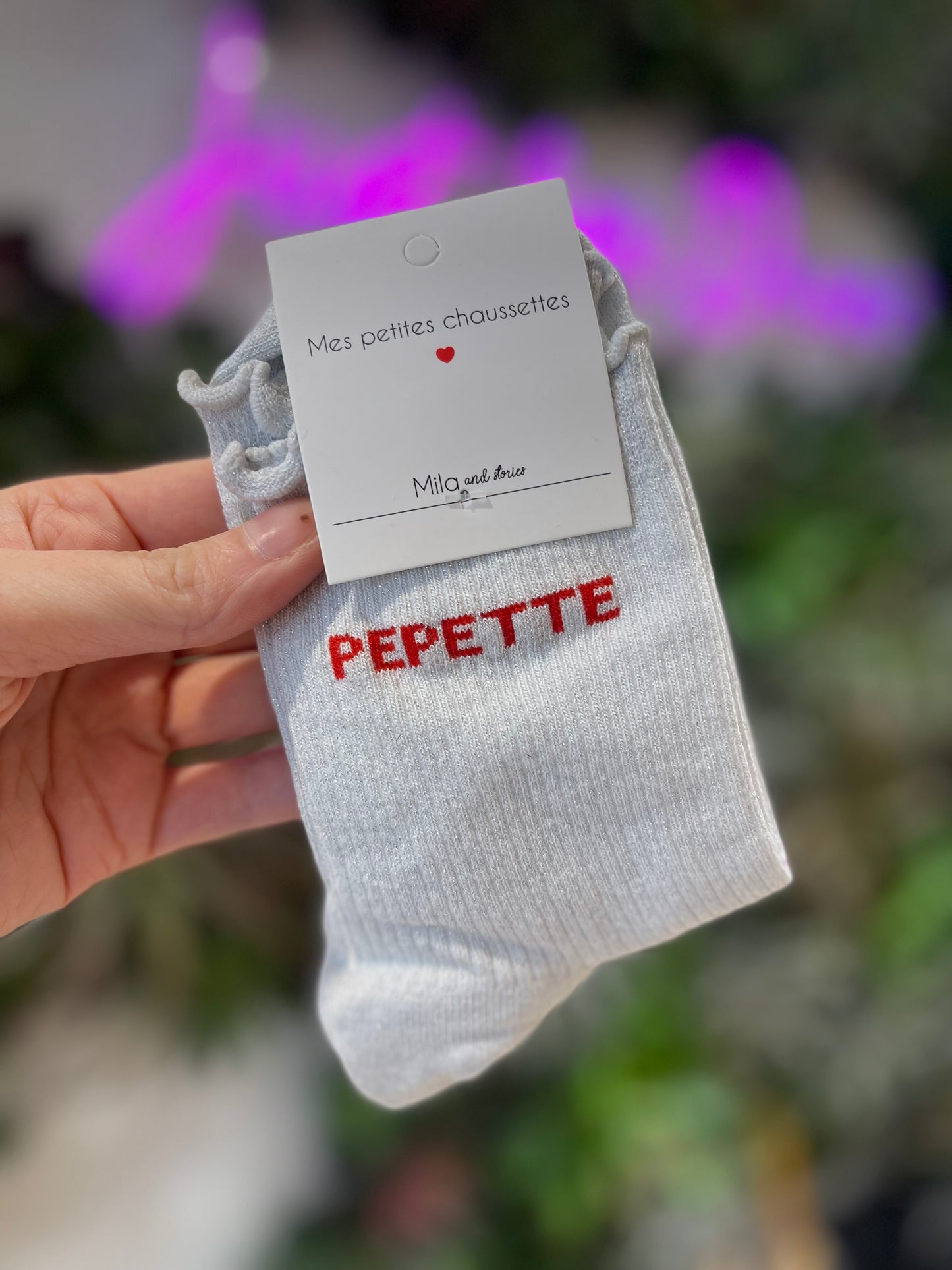Chaussettes à paillettes – Écriture "PEPETTE"