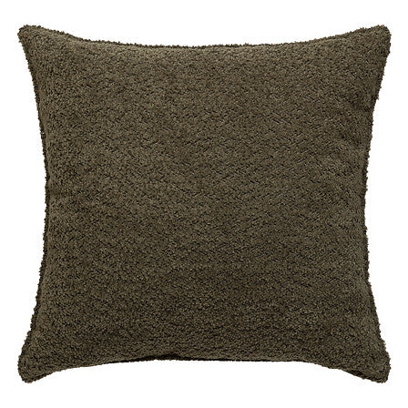 Coussin bouclette kaki Soana 45x45 cm texture douce effet mouton décoration salon cosy