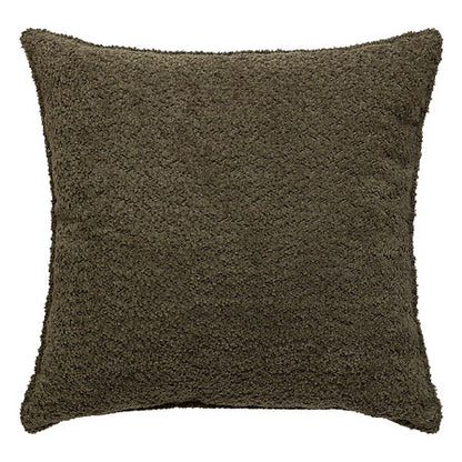 Coussin bouclette kaki Soana 45x45 cm texture douce effet mouton décoration salon cosy