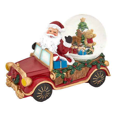 Boule à Neige Lumineuse - Père Noël en Voiture Vintage