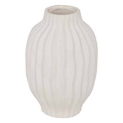 Vase Fernan blanc texturé côtelé H.22 cm en céramique style moderne minimaliste pour décoration intérieure scandinave
