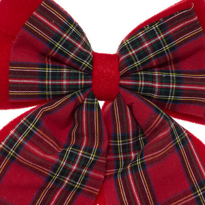Nœud décoratif tartan écossais rouge et vert 24x19 cm décoration sapin Noël traditionnelle motif carreaux