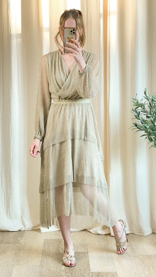 Robe Shine – Robe midi plissée dorée