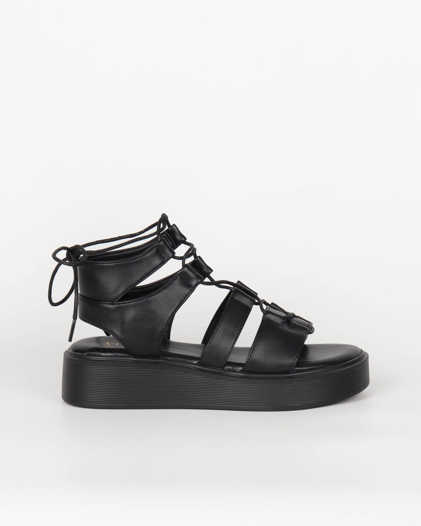 Sandales gladiateur noires à lacets plateforme femme style urbain cuir synthétique