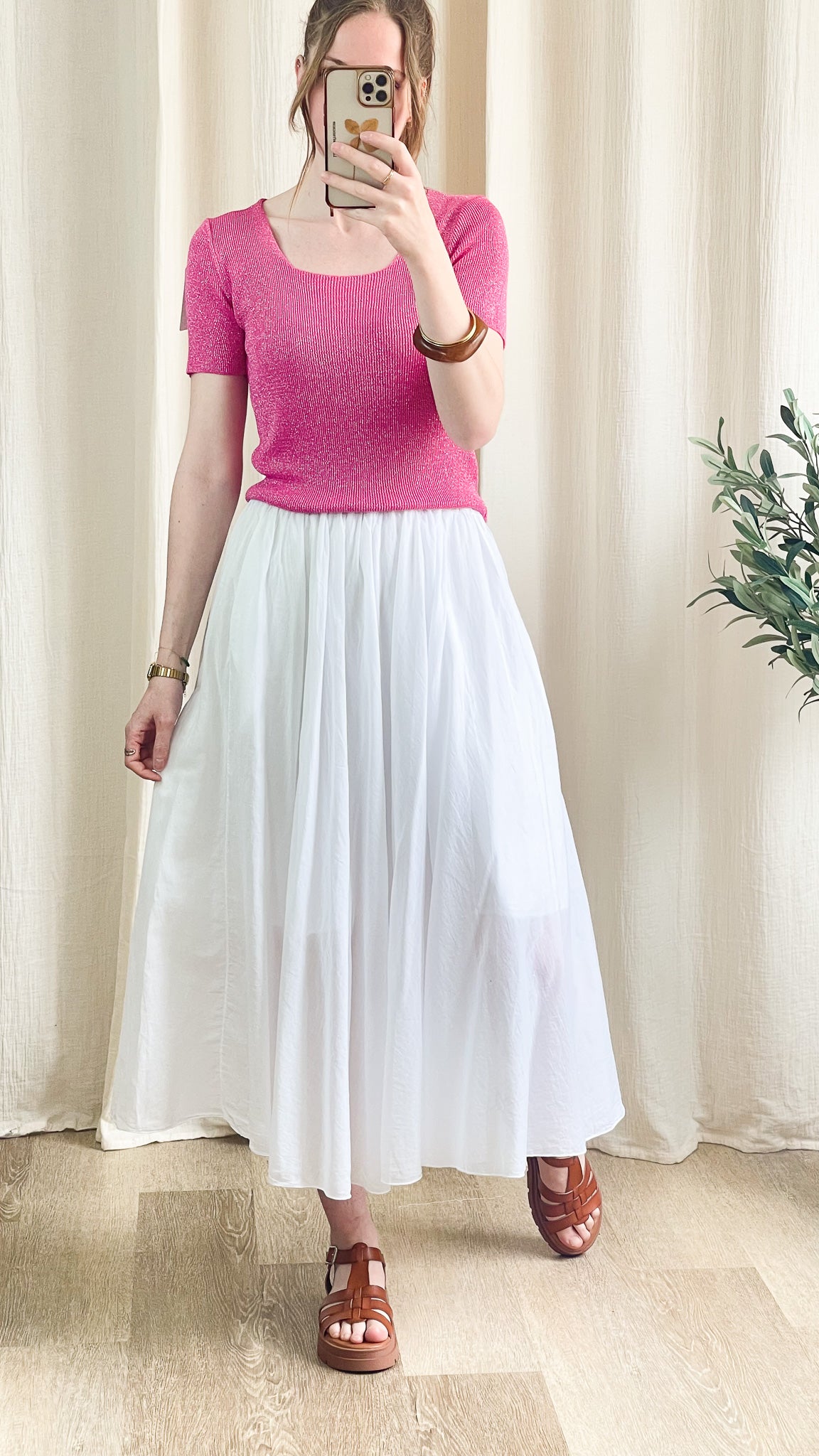Top Claudia – Top à paillettes en lurex fuchsia