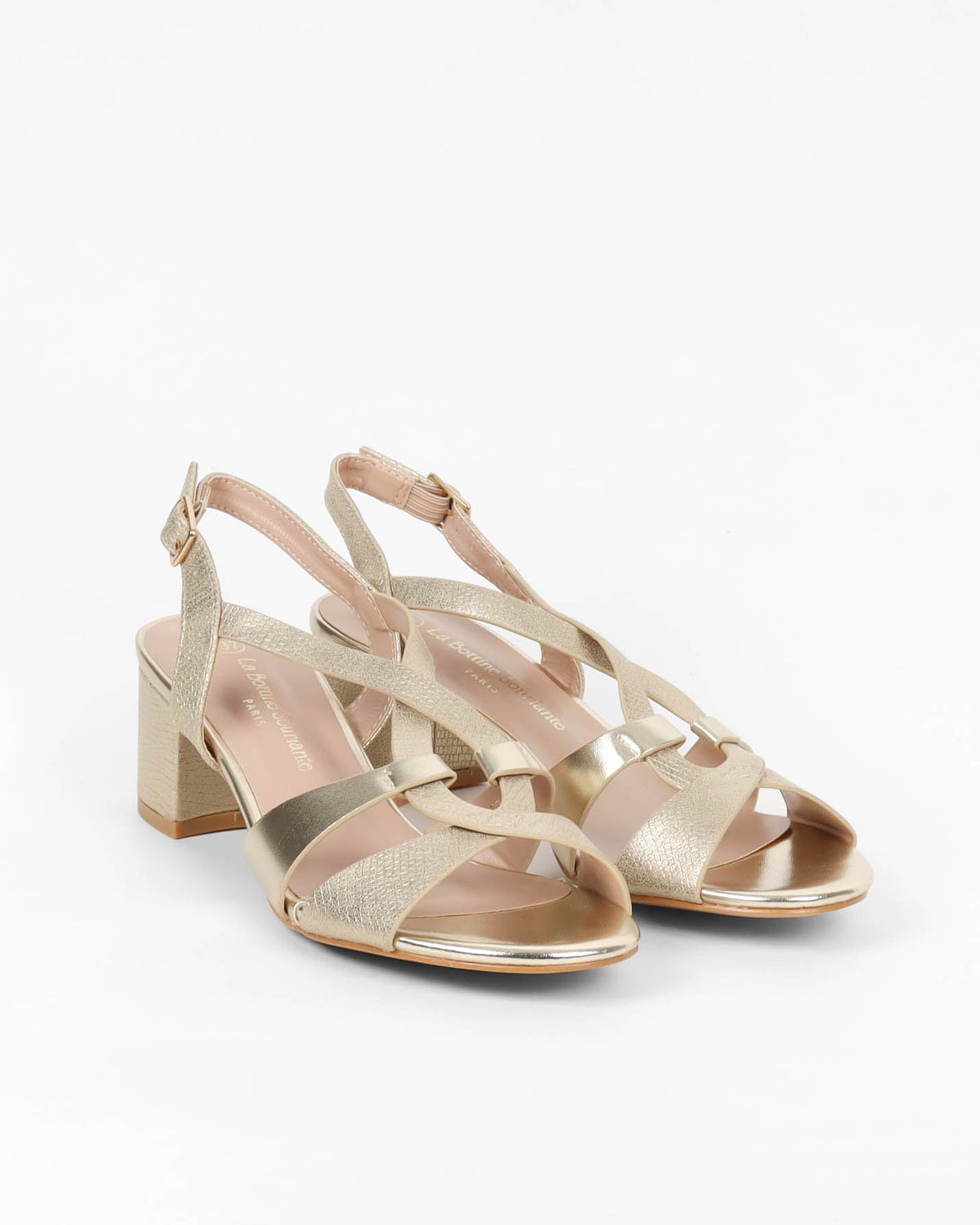 Sandales Tessa dorées à brides entrecroisées talon bloc femme chaussures élégantes soirée La Bottine Souriante