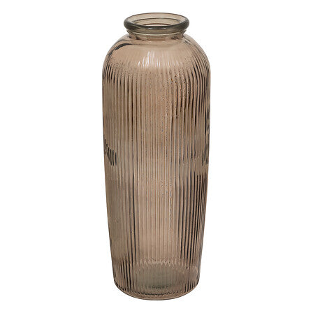 Vase Luz 72cm en verre fumé brun avec rainures verticales style bohème chic décoration intérieure moderne