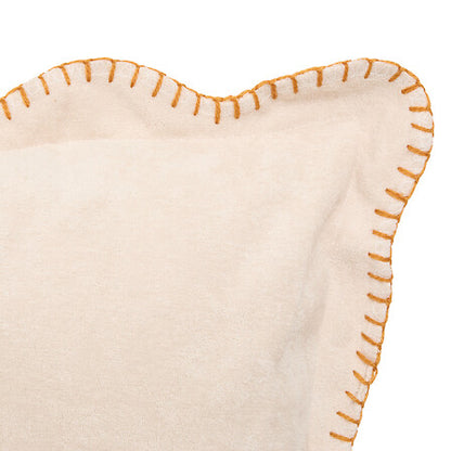 Coussin beige lin festons bordure orange 40x40cm style déco naturelle bohème chic