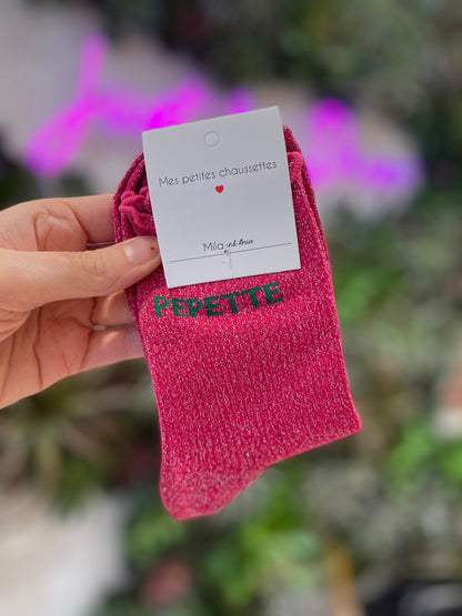 Chaussettes à paillettes – Écriture "PEPETTE"