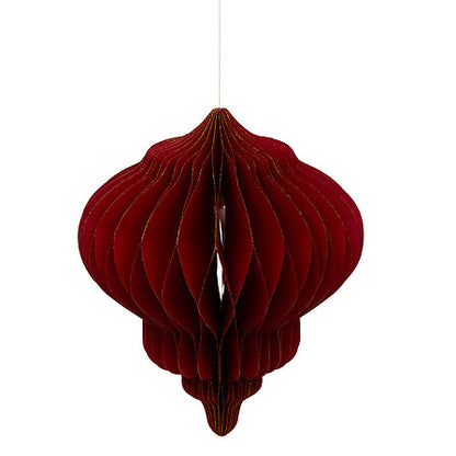Suspension Pallo en papier rouge forme lanterne accordéon diam 30 cm décoration de Noël élégante à suspendre