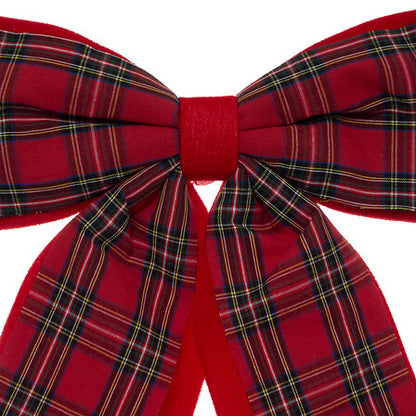 Nœud décoratif tartan écossais rouge et vert avec ruban satiné, décoration de Noël traditionnelle 40x47 cm