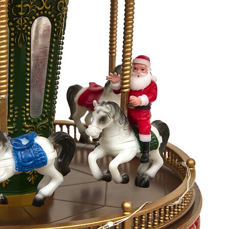 Manège de Noël décoratif LED musical avec Père Noël sur cheval blanc et chevaux carrousel mouvement rotatif