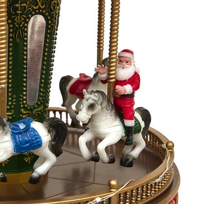 Manège de Noël décoratif LED musical avec Père Noël sur cheval blanc et chevaux carrousel mouvement rotatif