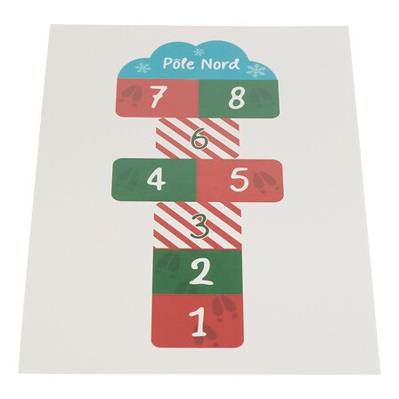 Tapis de jeu marelle Pôle Nord rouge vert et bleu accessoire lutin farceur décoration Noël enfant