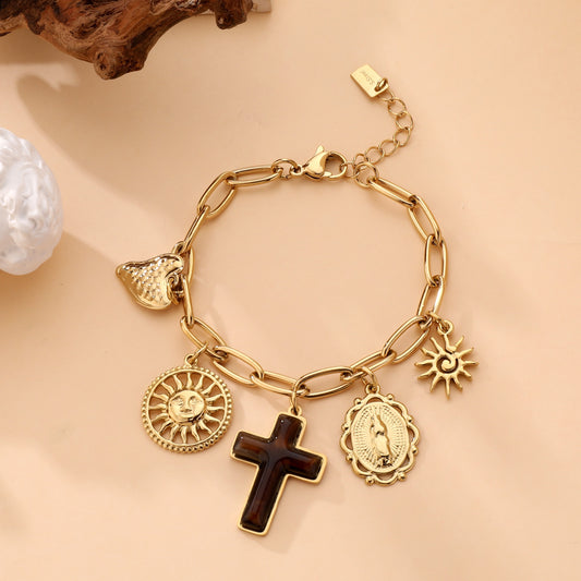 Bracelet charms doré croix