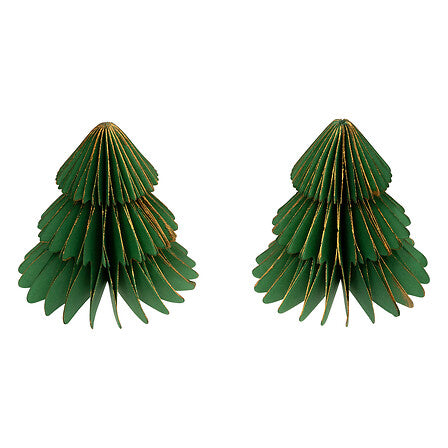 Lot de 2 sapins décoratifs en papier alvéolé vert et doré style origami décoration de Noël scandinave