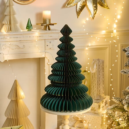 Sapin décoratif en papier alvéolé vert foncé 60 cm style origami décoration Noël scandinave