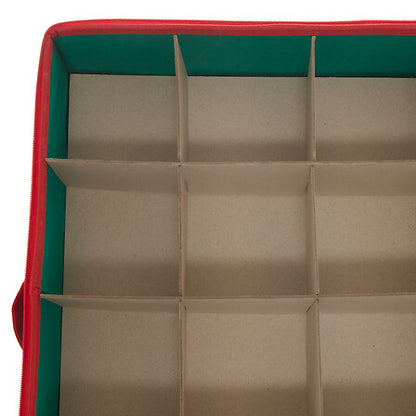 Boîte de rangement verte et rouge pour 48 boules de Noël diamètre 8 cm avec compartiments séparateurs
