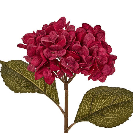 Tige hortensia artificielle bordeaux H.62 cm fleur déco intérieure feuilles vertes réalistes
