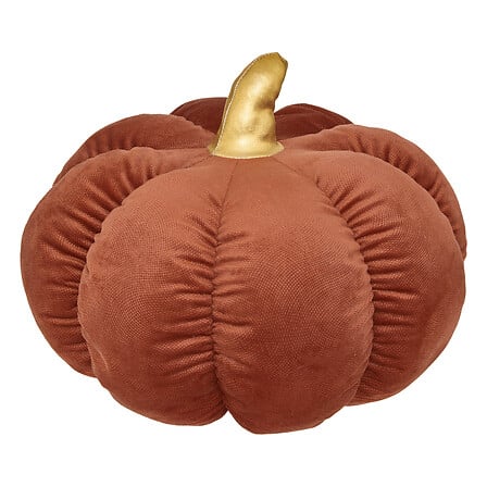 Coussin citrouille décoratif Lilou en velours terracotta avec tige dorée, accessoire déco automne cosy pour intérieur