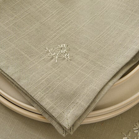Serviette de table lin beige naturel brodée fleur blanche 40x40cm lot serviettes décoration table élégante