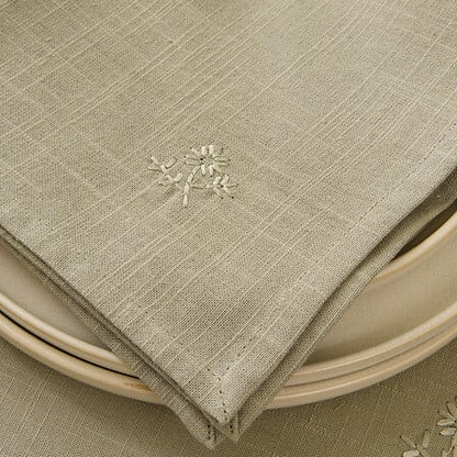 Serviette de table lin beige naturel brodée fleur blanche 40x40cm lot serviettes décoration table élégante