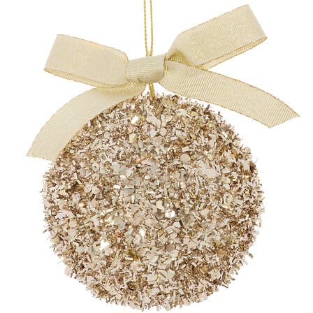 Boule de Noël pailletée dorée avec nœud ruban champagne 8 cm décoration sapin fêtes brillante