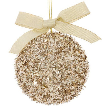 Boule de Noël pailletée dorée avec nœud ruban champagne 8 cm décoration sapin fêtes brillante