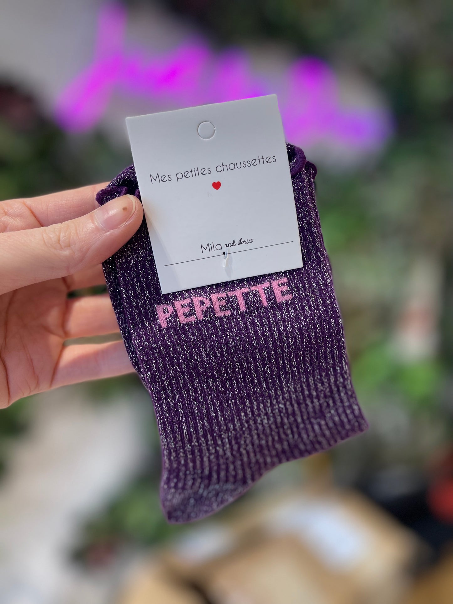 Chaussettes à paillettes – Écriture "PEPETTE"
