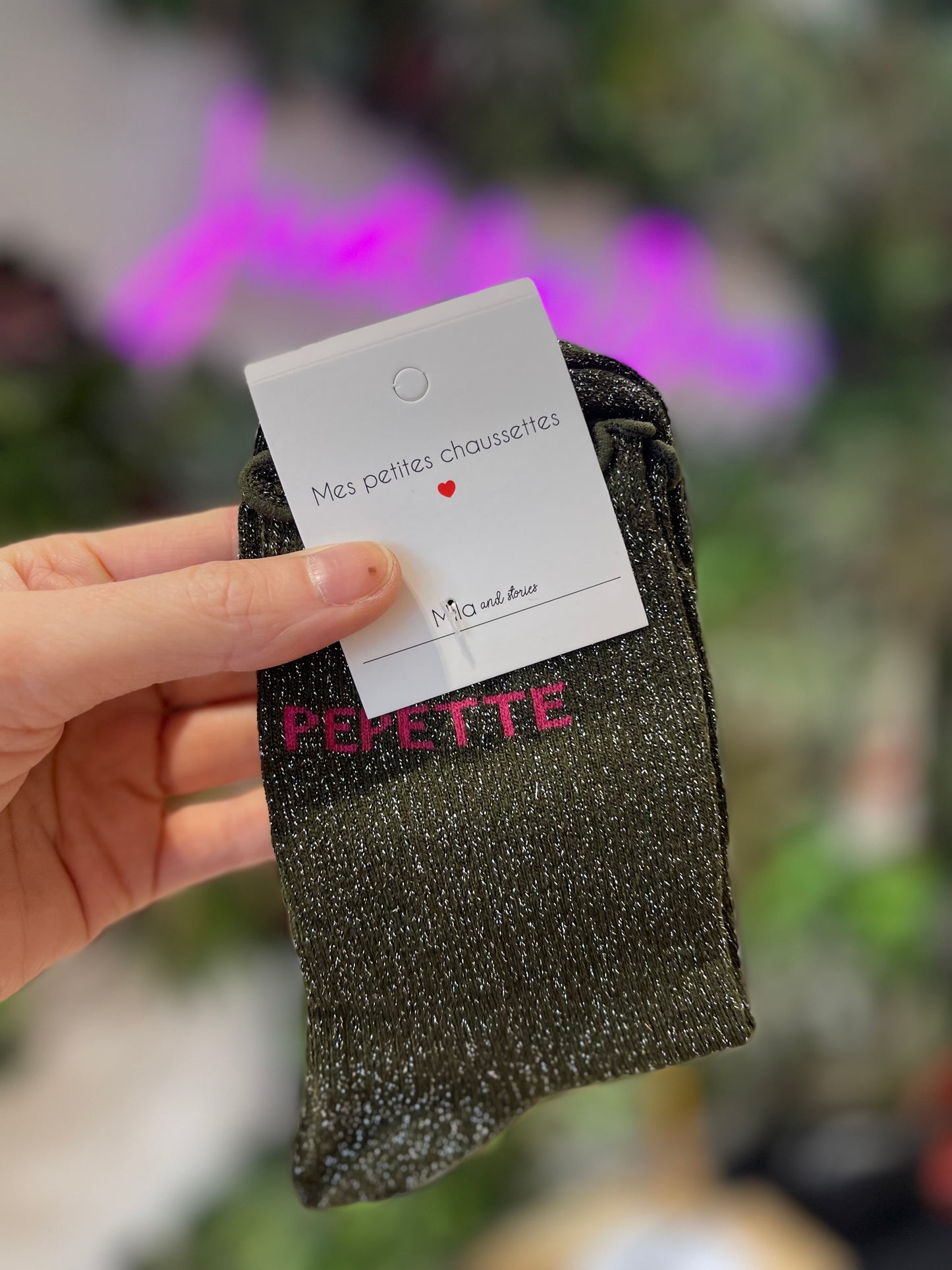 Chaussettes à paillettes – Écriture "PEPETTE"
