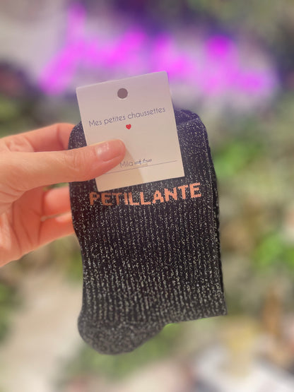 Chaussettes à paillettes – Écriture "PETILLANTE"