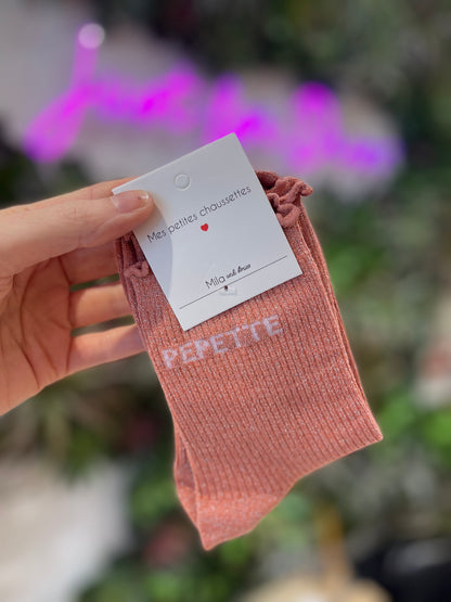 Chaussettes à paillettes – Écriture "PEPETTE"