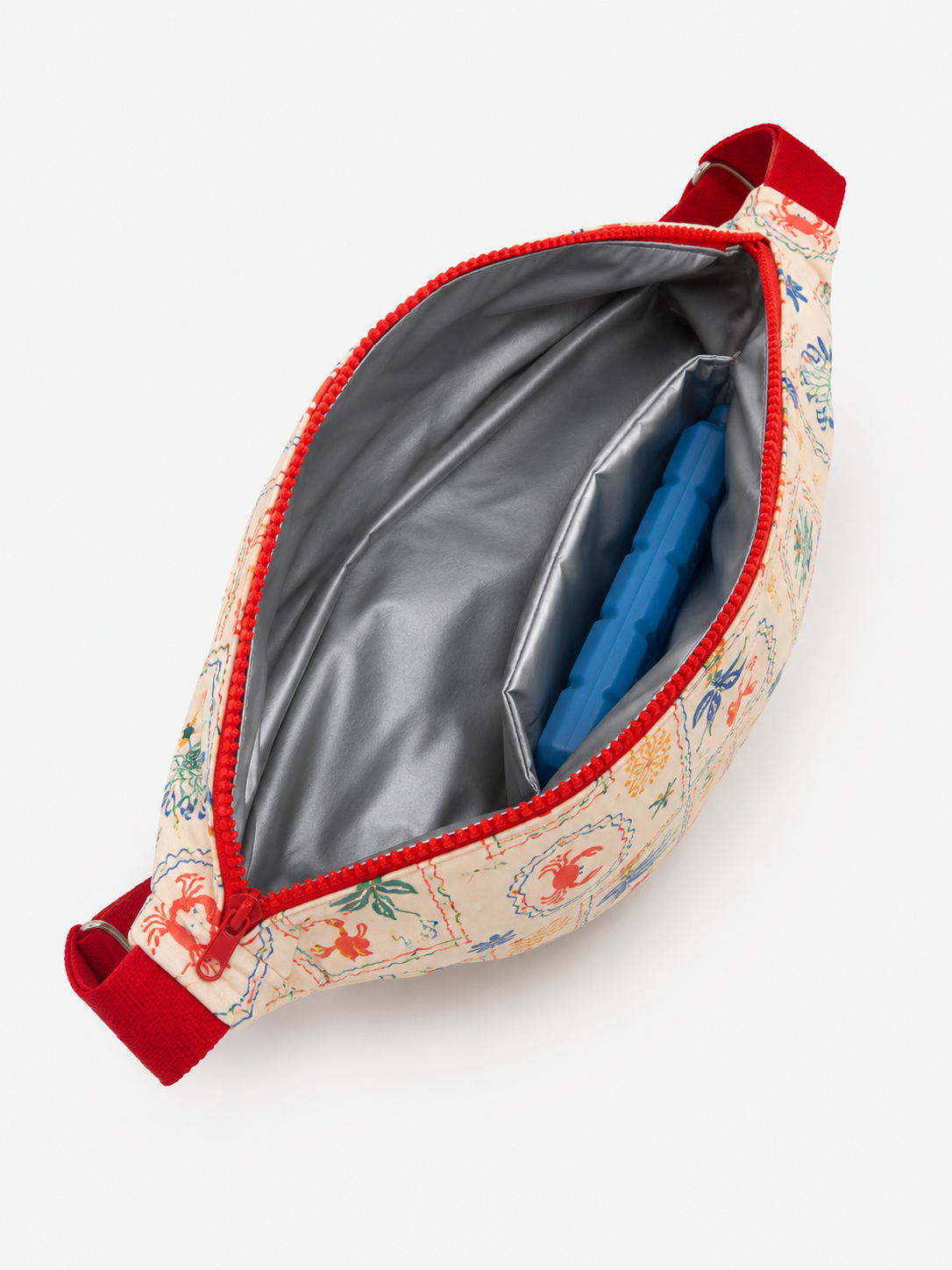 Banane isotherme Dolce Vita motif crustacés colorés intérieur argenté avec ice pack fabrication française