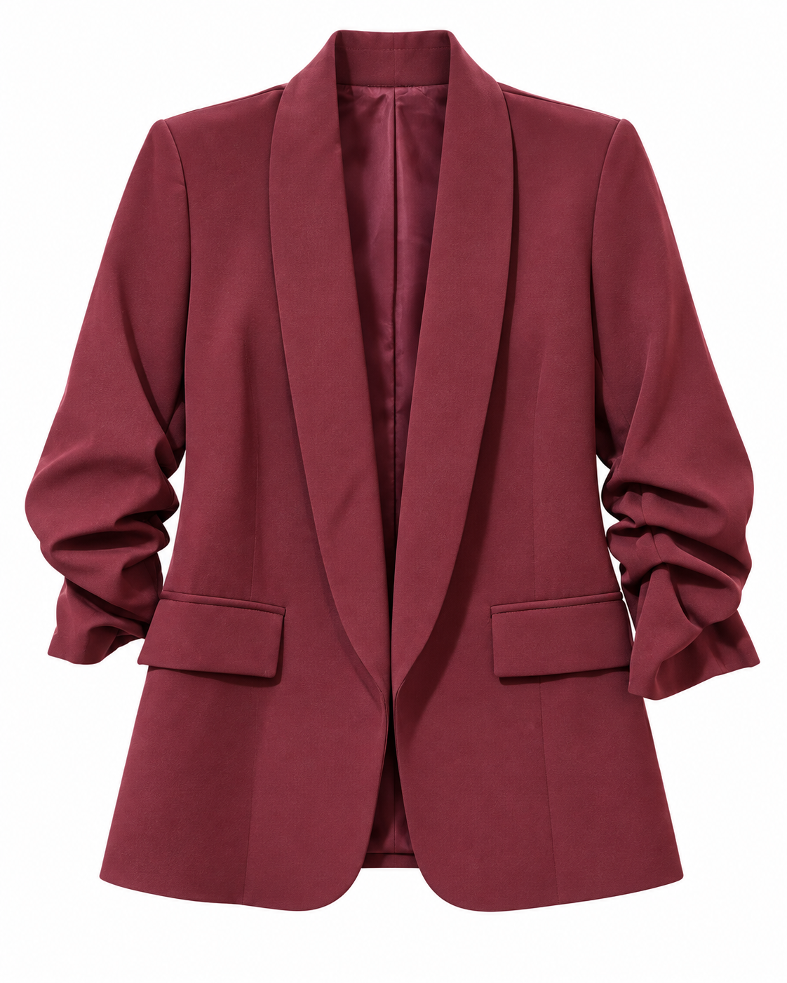 Blazer oversize bordeaux col châle manches froncées 3/4 femme style chic professionnel