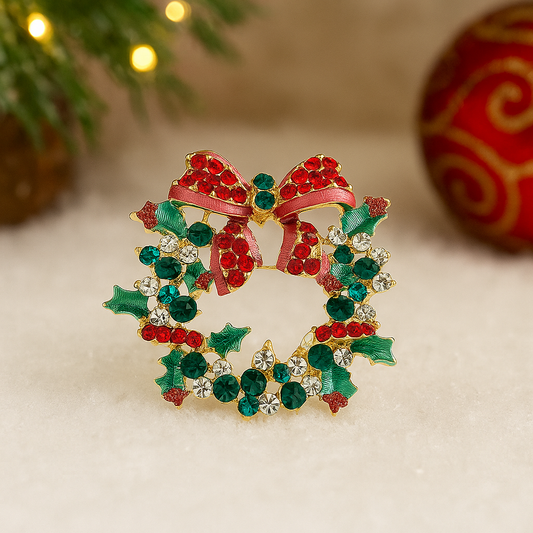 broche couronne de Noel en strass