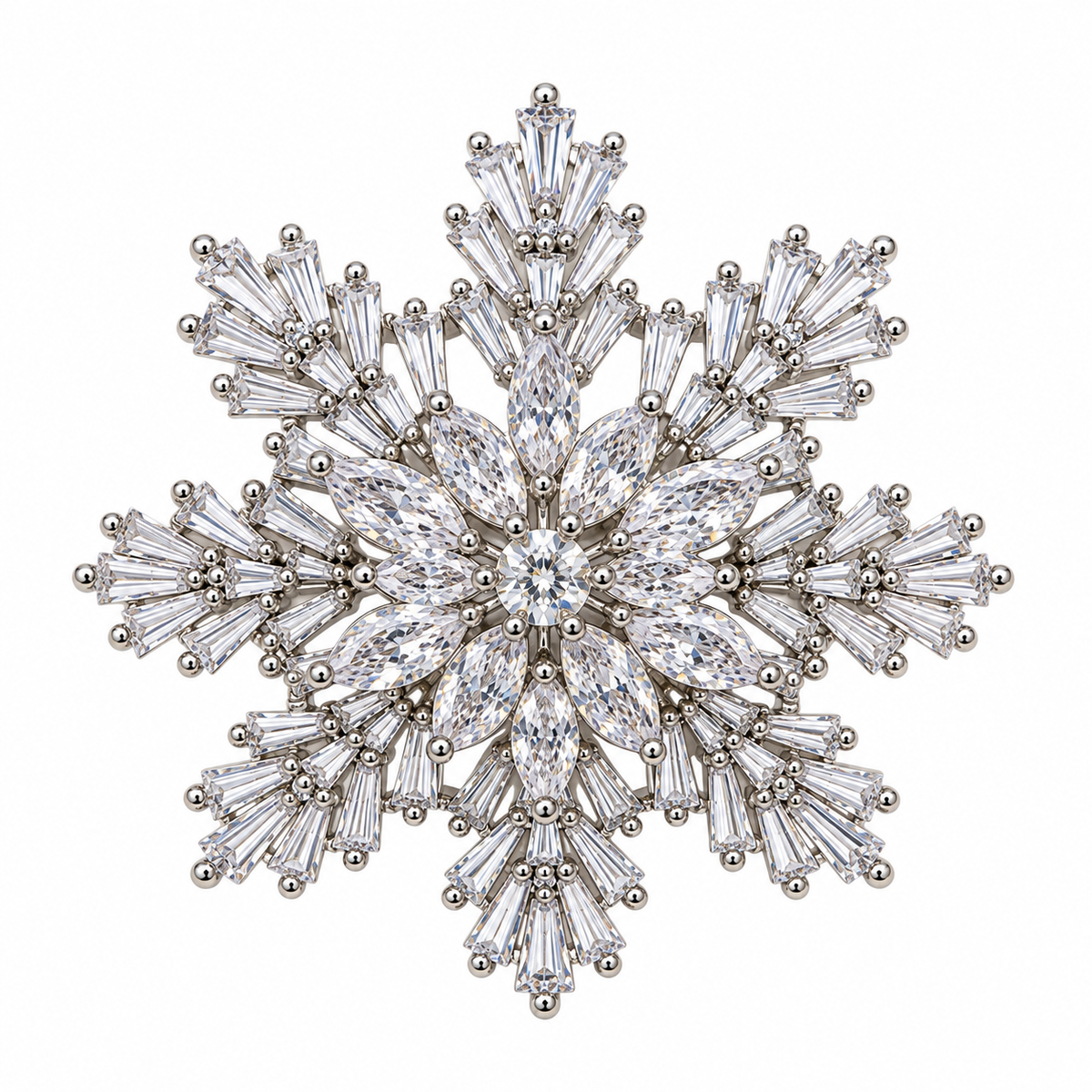 Broche flocon de neige en strass argenté brillant accessoire bijou fantaisie femme hiver élégant