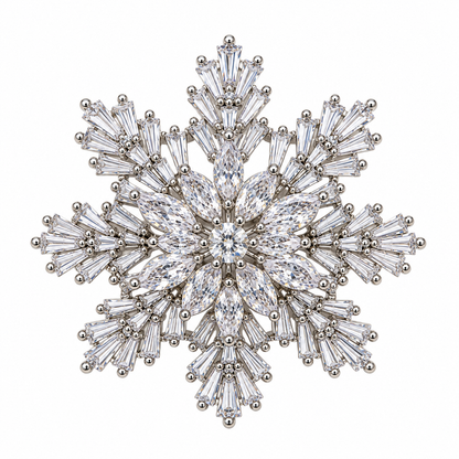 Broche flocon de neige en strass argenté brillant accessoire bijou fantaisie femme hiver élégant