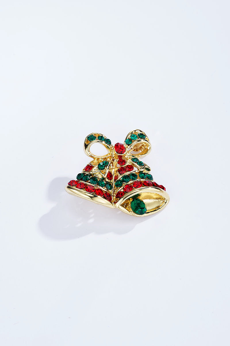 Broche Cloches – Bijou festif doré et strassé