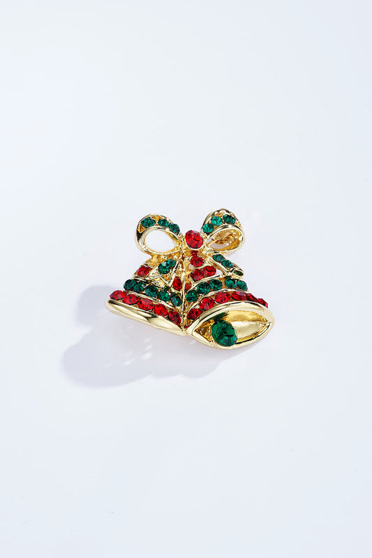 Broche Cloches – Bijou festif doré et strassé