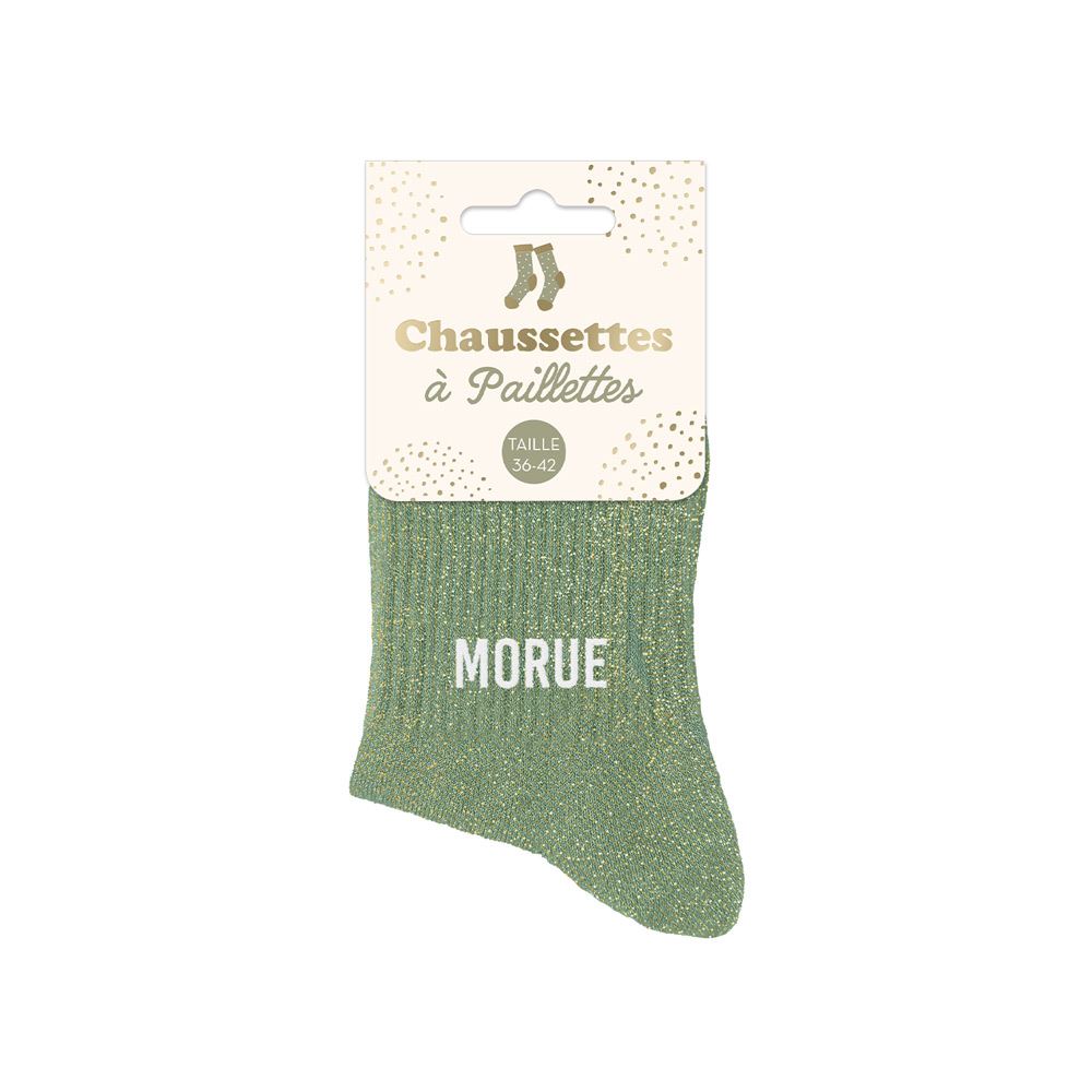 Chaussettes à paillettes vertes Morue taille 36-42 brillantes femme style original humour