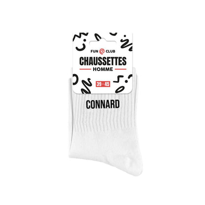 Chaussettes homme blanches message humour Connard Fun Club taille 39-45 coton côtelé cadeau original