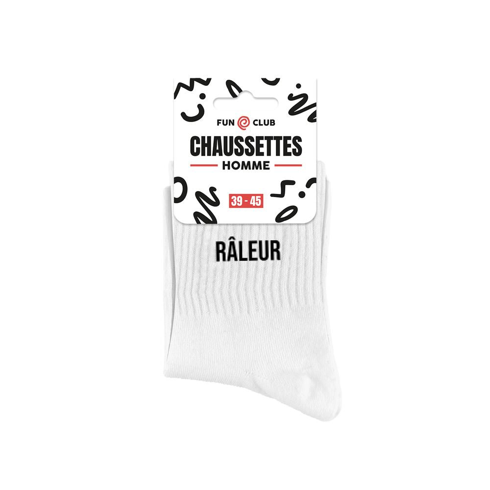 Chaussettes homme blanches message Râleur Fun Club taille 39-45 coton côtelé humour cadeau original