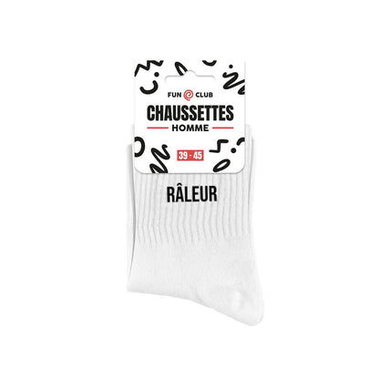 Chaussettes homme blanches message Râleur Fun Club taille 39-45 coton côtelé humour cadeau original