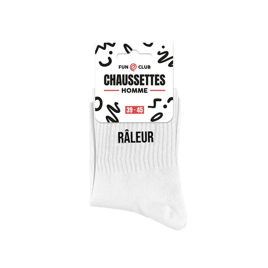 Chaussettes homme blanches message Râleur Fun Club taille 39-45 coton côtelé humour cadeau original