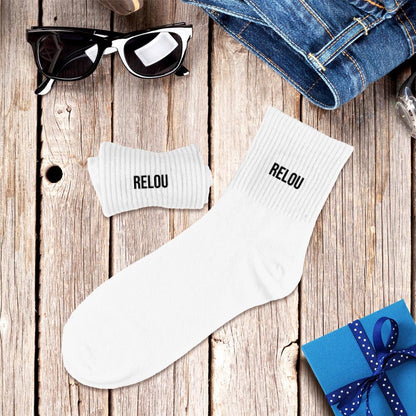 Chaussettes homme blanches message Relou style sport côtelées idée cadeau humour original