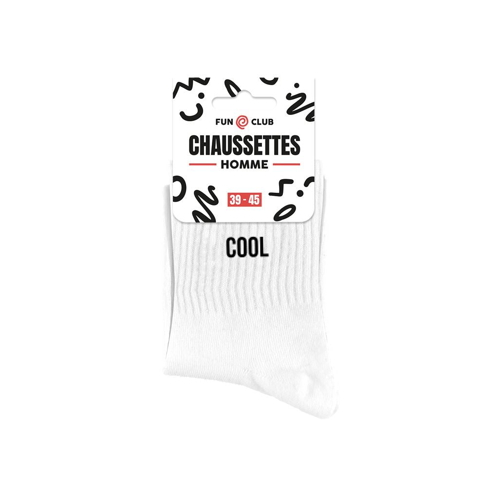 Chaussettes homme blanches avec message Cool brodé style sportwear Fun Club taille 39-45