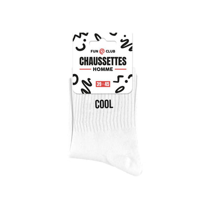 Chaussettes homme blanches avec message Cool brodé style sportwear Fun Club taille 39-45