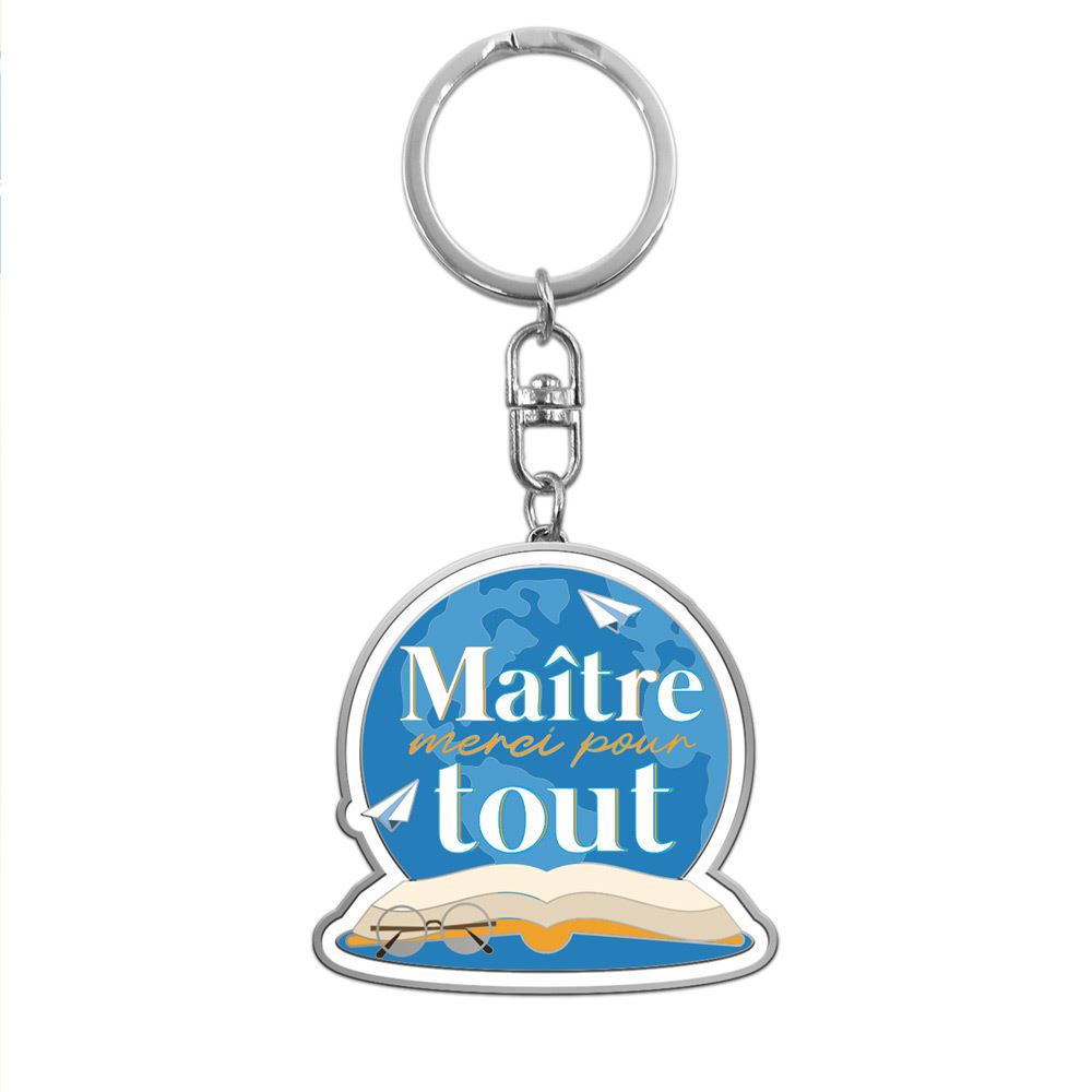 Porte-clés cadeau maître école bleu avec livre et lunettes, accessoire remerciement fin d'année instituteur