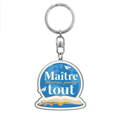 Porte-clés cadeau maître école bleu avec livre et lunettes, accessoire remerciement fin d'année instituteur