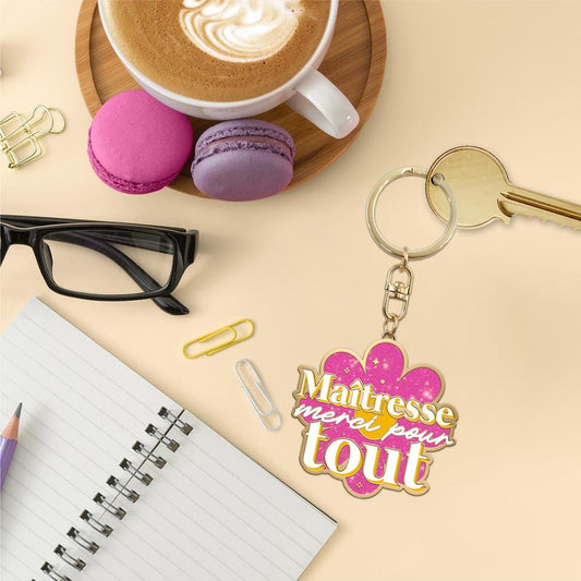Porte-clés rose pailleté Maîtresse merci pour tout cadeau fin d'année école accessoire remerciement institutrice